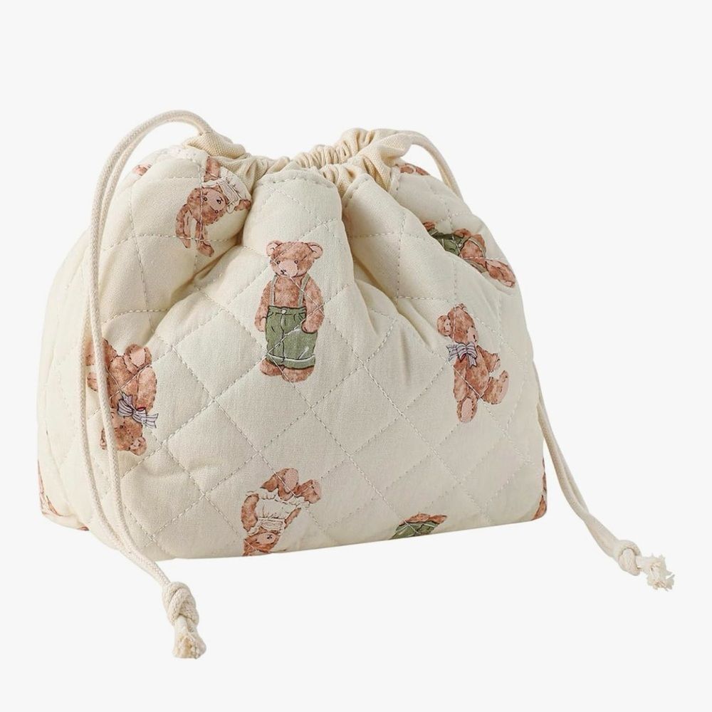 NEW Cotton Quilted Drawstring Makeup Bag
